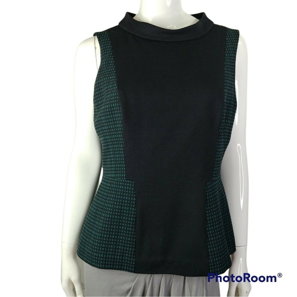 Halogen Peplum Top Sleeveless Size Large Black and Green Back Zipper Clo…